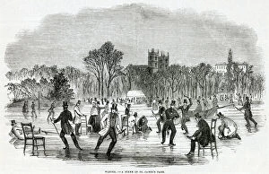 Skaters Collection: Ice skating at St. Jamess Park, London 1844