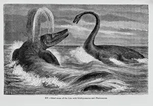 Anning Prints: Ideal scene of the Lias with Ichthyosaurus and Plesiosaurus