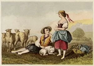 Images Dated 13th April 2012: Idealised Victorian shepherd and shepherdess