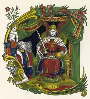 Illuminated letter C with Queen Elizabeth I