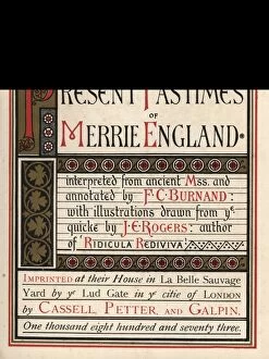 Illuminated title page to Present Pastimes of Merrie England