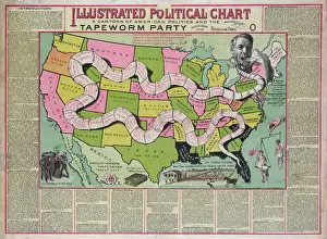 Chart Prints: Illustrated political chart, a cartoon of American politics