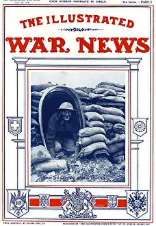 Outs Prints: Illustrated War News - British soldier in captured dug-out