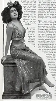 Illustration Aino Ackte as Salome, with empty platter. Captioned, Salome without the Baptist's Head! Aino Ackte (1876-1944), Finnish soprano, had recently been cast to play Salome, in the long-forbidden opera