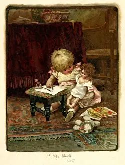 Harriett Prints: Illustration, A Big Black Blot - girl and doll