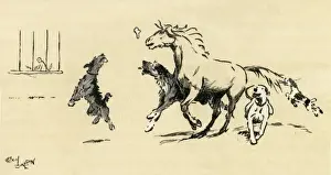 Biting Prints: Illustration by Cecil Aldin, Exmoor pony and dogs at play
