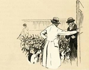 Illustration by Cecil Aldin, inspector counting hounds