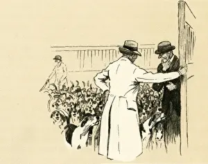 Counting Prints: Illustration by Cecil Aldin, inspector counting hounds