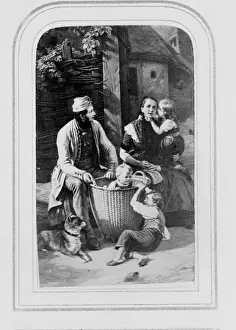 Illustration of family outside cottage