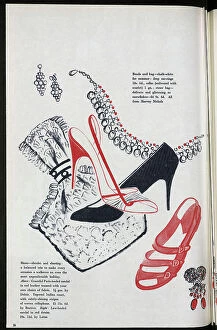 Necklaces Collection: Illustration of fashionable women's shoes and jewellery. Date: 1954
