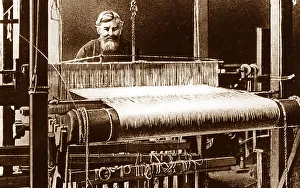 Illustration of hand loom weaver, Victorian period
