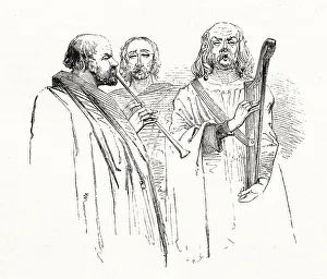 Illustration by Kenny Meadows to Cymbeline, by William Shakespeare. Musicians playing outside Imogen's bedroom to wake her up in the early morning, at Cloten's request. Date: 1840