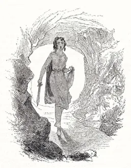 Illustration by Kenny Meadows to Cymbeline, by William Shakespeare. Imogen disguised as a boy, named Fidele. Date: 1840