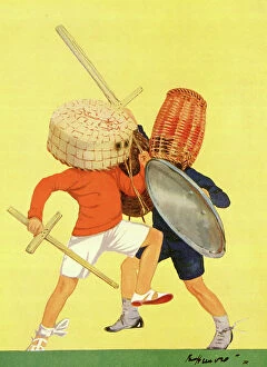 Household Collection: Illustration, Knights at Arms, boys fighting