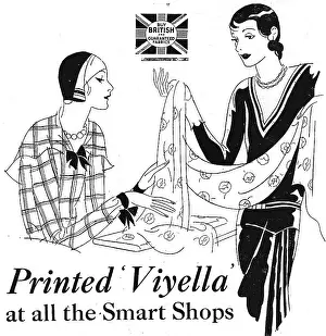 Illustration of two ladies examing Vyella fabric Date: 1929