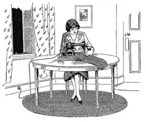New Images July 2023 Collection: Illustration of a lady using her sewing machine at home Date: 1920s