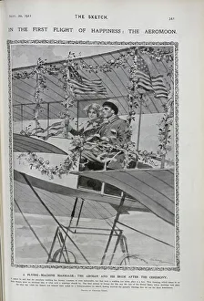 Airman Prints: Illustration of man and woman in aeroplane, on aeromoon