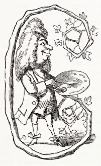 Illustration, The Newcomes, by Thackeray, showing an ornate initial C depicting an artist in 18th century costume with palette and paints. Date: first published 1850s