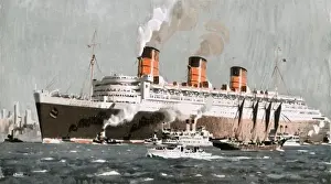 An illustration of the Queen Mary ocean liner