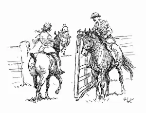 Jerry Prints: Illustration, riders and ponies at a show