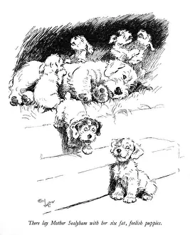 Puppies Prints: Illustration of a Sealyham terrier litter by Cecil Aldin