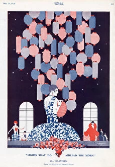 Baird Collection: This illustration shows a fashionable woman in front of a collection of chinese lanterns. Date: 1926