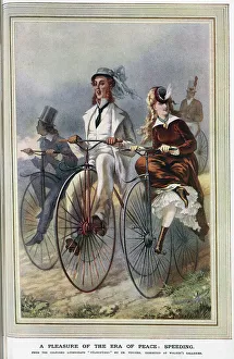 Farthing Prints: Illustration, Speeding on penny-farthings