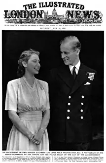 Lieut Prints: ILN front Cover: Princess Elizabeth and Lieut. Philip Mountb