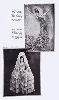 Two images of Maria Montero, 1927. Top: a painting