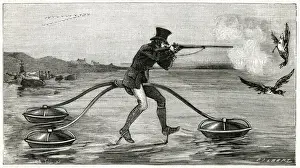 1823 Prints: Imaginary aquatic velocipede for use by duck hunters 1823