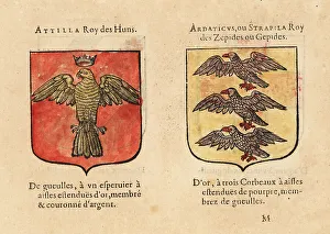 17th Century Prints: Imaginary coats of arms of Attila the Hun and Ardaric, King of t