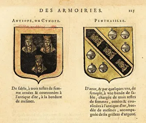 Escutcheon Prints: Imaginary coats of arms of Queens of the Amazons Antiope and Pen