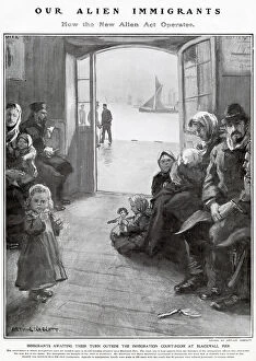 Policy Collection: Immigrants Awaiting Outside Court-Room, Blackwall Pier 1906