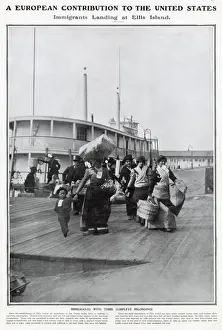 Belongings Prints: Immigrants with their belongings from Euro leaving the ship in Ellis Island