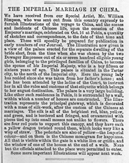 Images Dated 1st June 2016: The Imperial Marriage in China, ILN article 1872
