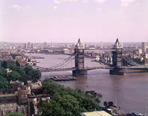 Visible Prints: An impressive elevated view of Tower Bridge and the River Thames, London, looking east