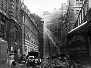 Hosepipe Prints: Incendiary bomb attack on Great Scotland Yard, WW2