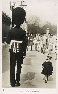 Admiration Gallery: Every Inch a Soldier - A youn boy marches past a Guardsman in proud imitation