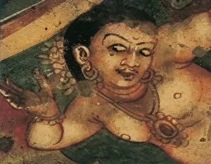Ajanta Gallery: INDIA. Ajanta. Ajanta Caves. Detail with a feminine