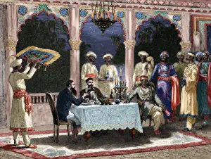 Visitors Prints: India. British colonial era. Banquet at the palace of Rais i