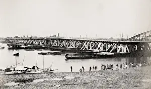 Coastline Prints: India Calcutta, Howrah pontoon bridge over Hooghly River