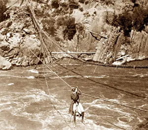India - crossing the Jhelum River at Uri early 1900s