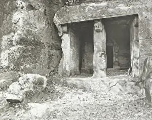 Dilapidated Prints: India - Entrance portico to a typical Budhist cave, Khondagi