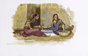 Images Dated 4th April 2011: India - Ghati Women Grinding Corn