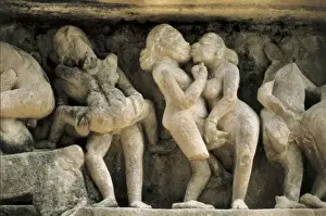 INDIA. Khajraho. Relief with erotic scenes of