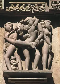 Geographic Prints: INDIA. MADHYA PRADESH. Khajraho. Reliefs with