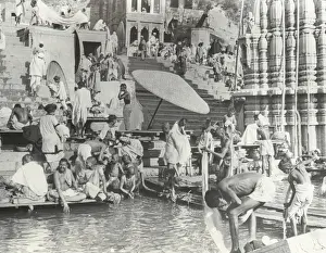 Ganges Prints: India - Natives bathing in the Ganges, Benares