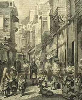 Urbanism Collection: India. Varanasi. Street of the city. Daily life. Engraving