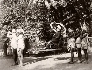 India - woman in a Sedan chair, carrying chair, with porters