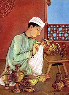 Indian Brassworker painted by Ranada Ukil